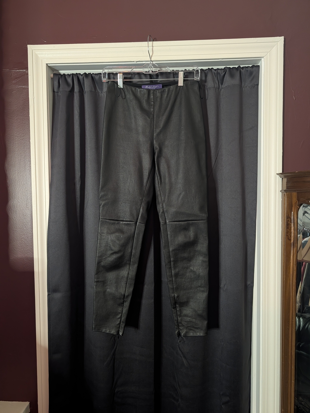 Ralph Lauren Purple Label LAMB LEATHER Black Skinny Strech Zip Pants Leggings